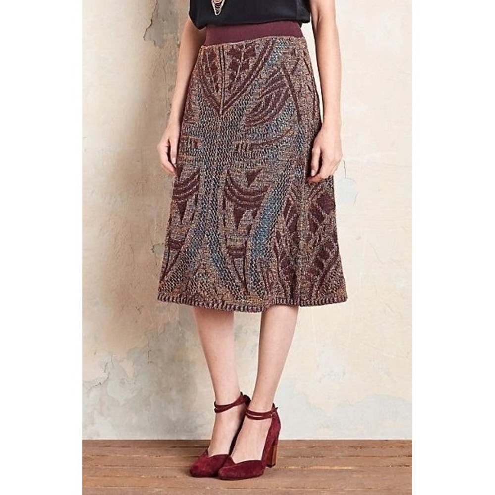 Cecilia Prado Metallic Knit Geometric Midi Skirt Size XS Made in Brazil